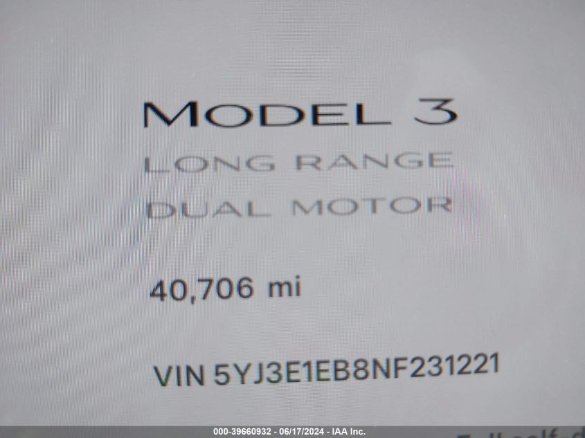 2022 TESLA MODEL 3 LONG RANGE DUAL MOTOR ALL-WHEEL DRIVE - 5YJ3E1EB8NF231221