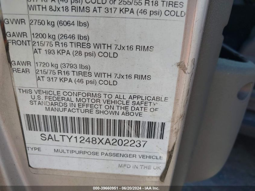 1999 Land Rover Discovery Series Ii VIN: SALTY1248XA202237 Lot: 39660951