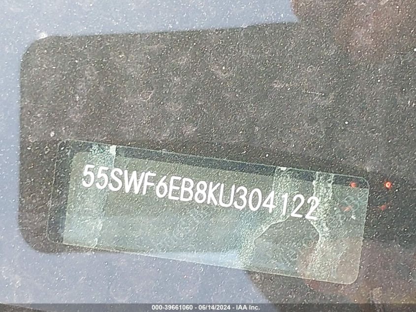 2019 Mercedes-Benz Amg C 43 4Matic VIN: 55SWF6EB8KU304122 Lot: 39661060