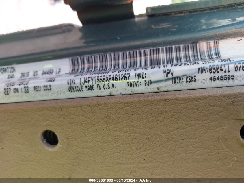 1999 Jeep Wrangler Sport VIN: 1J4FY19S8XP481267 Lot: 39661099