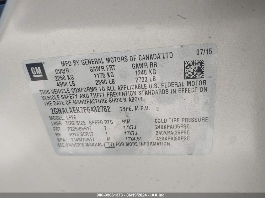 2GNALAEK7F6432782 2015 Chevrolet Equinox Ls