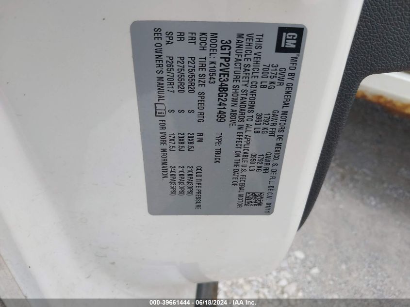 2011 GMC Sierra 1500 Sle VIN: 3GTP2VE34BG241499 Lot: 39661444