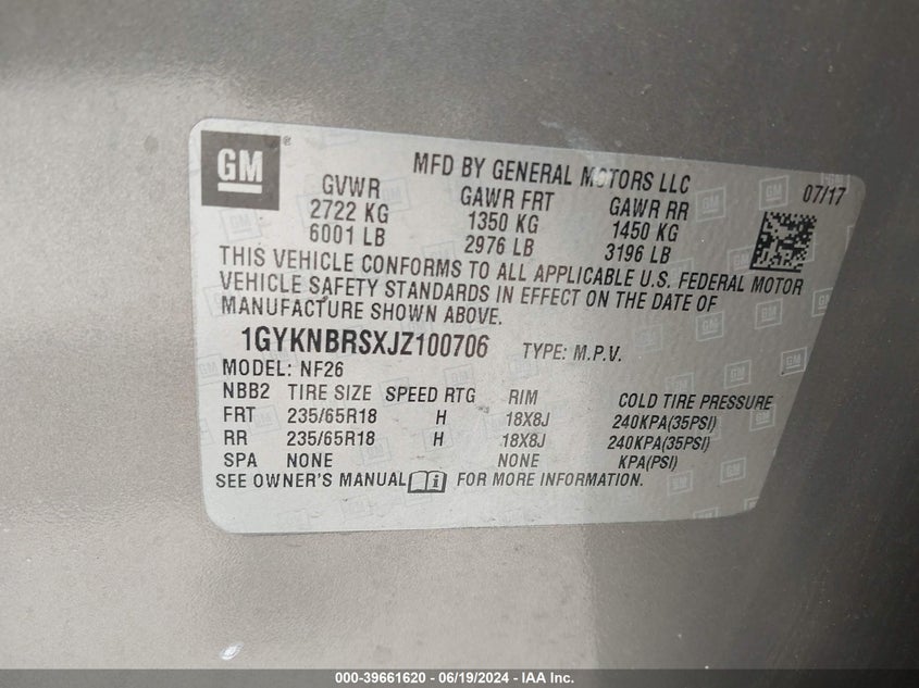 2018 CADILLAC XT5 STANDARD - 1GYKNBRSXJZ100706