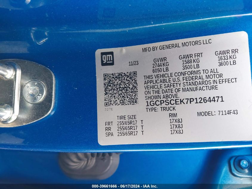 2023 Chevrolet Colorado 2Wd Short Box Lt VIN: 1GCPSCEK7P1264471 Lot: 39661666