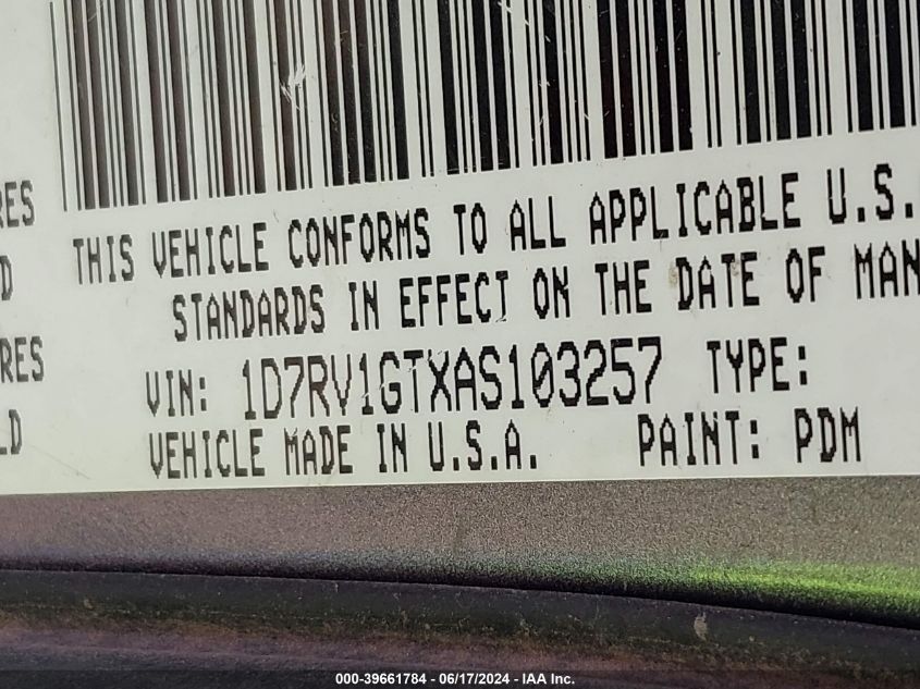 2010 Dodge Ram 1500 Slt/Sport/Trx VIN: 1D7RV1GTXAS103257 Lot: 39661784