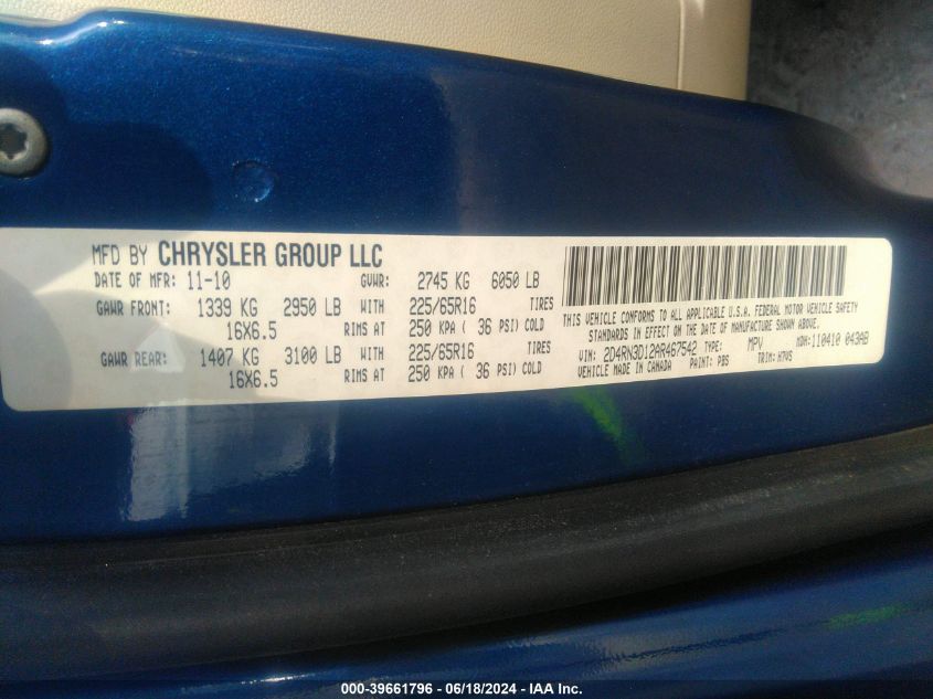 2010 Dodge Grand Caravan Hero VIN: 2D4RN3D12AR467542 Lot: 39661796