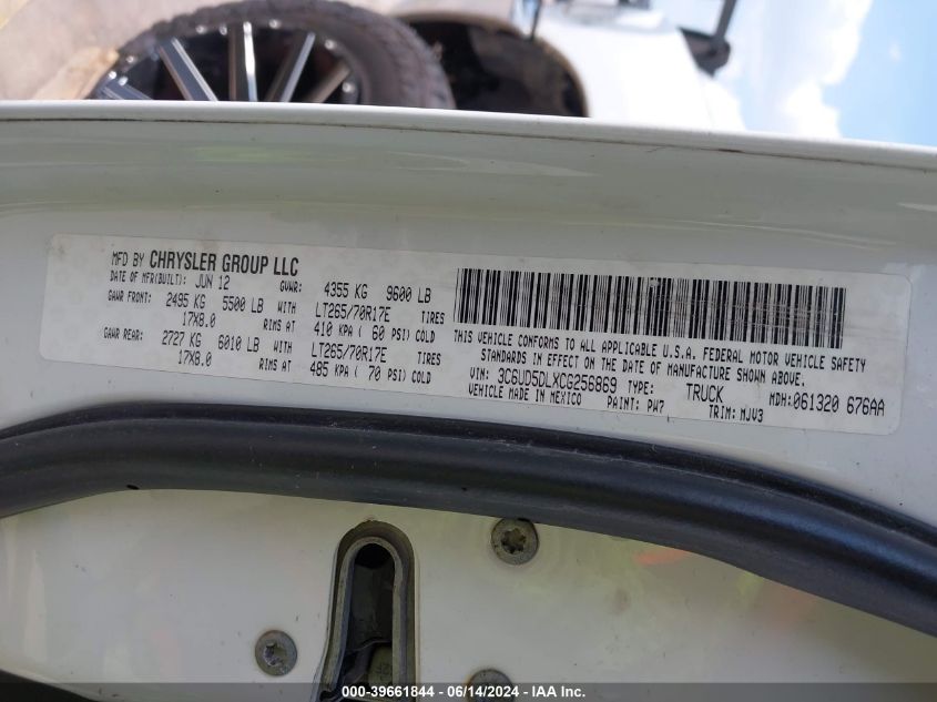 2012 Ram 2500 Slt VIN: 3C6UD5DLXCG256869 Lot: 39661844