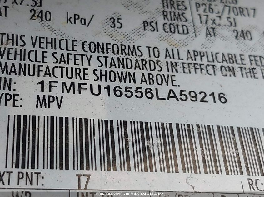 2006 Ford Expedition Xlt/Xlt Sport VIN: 1FMFU16556LA59216 Lot: 39662015