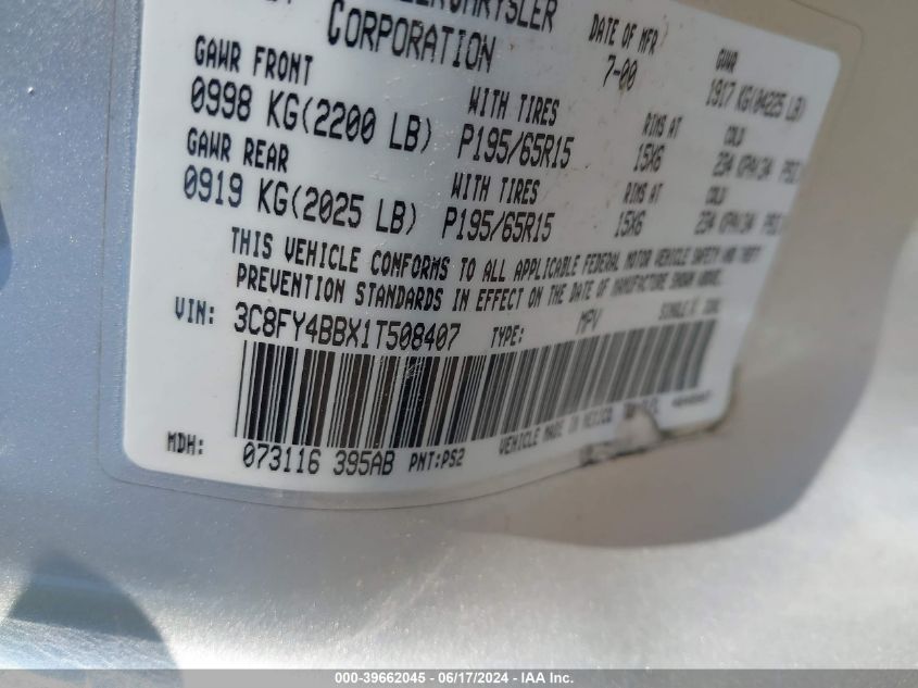 2001 Chrysler Pt Cruiser VIN: 3C8FY4BBX1T508407 Lot: 39662045