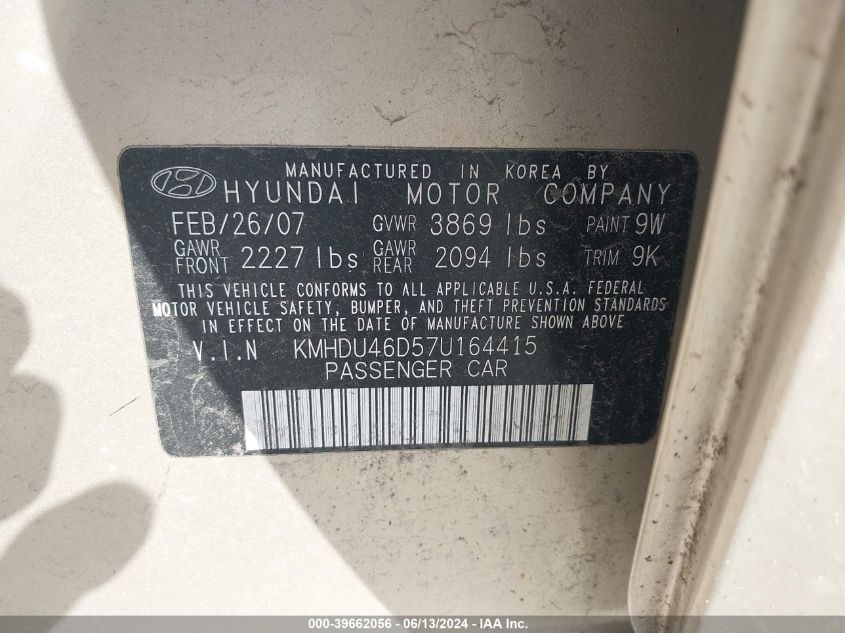 KMHDU46D57U164415 | 2007 HYUNDAI ELANTRA