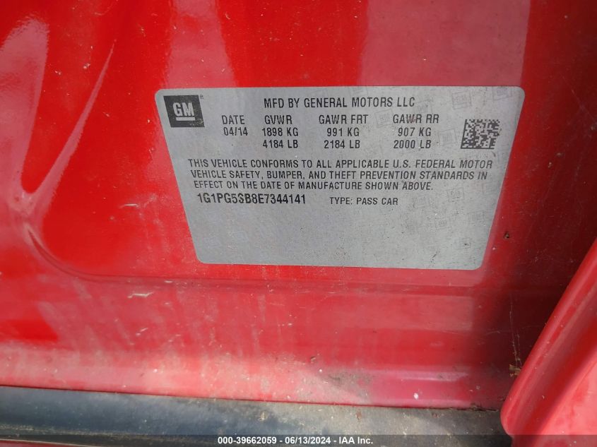 2014 Chevrolet Cruze Ltz VIN: 1G1PG5SB8E7344141 Lot: 39662059