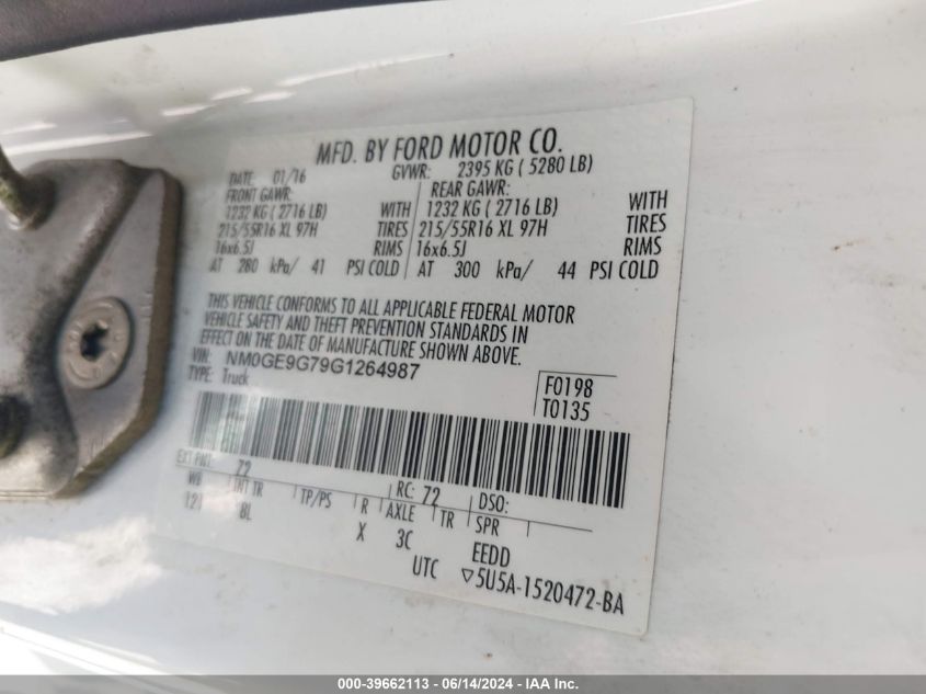 2016 Ford Transit Connect Titanium VIN: NM0GE9G79G1264987 Lot: 39662113