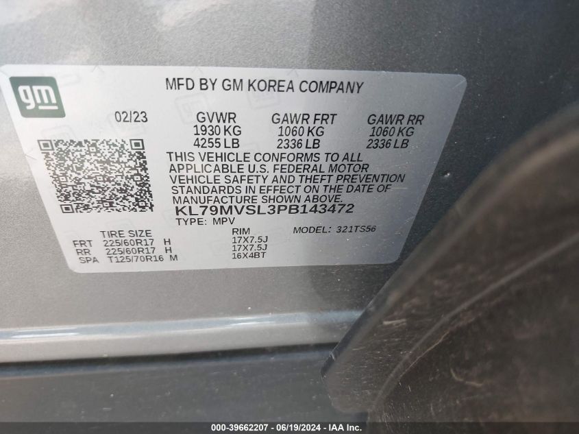 2023 Chevrolet Trailblazer Fwd Activ VIN: KL79MVSL3PB143472 Lot: 39662207