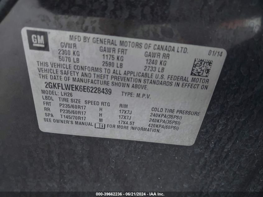 2014 GMC Terrain Sle-2 VIN: 2GKFLWEK6E6228439 Lot: 39662236