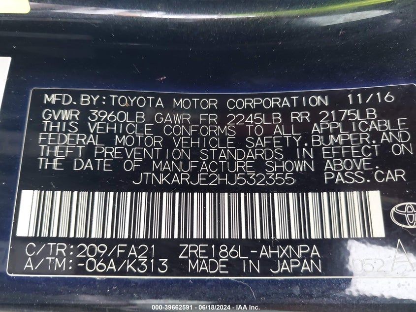 2017 Toyota Corolla Im VIN: JTNKARJE2HJ532355 Lot: 39662591
