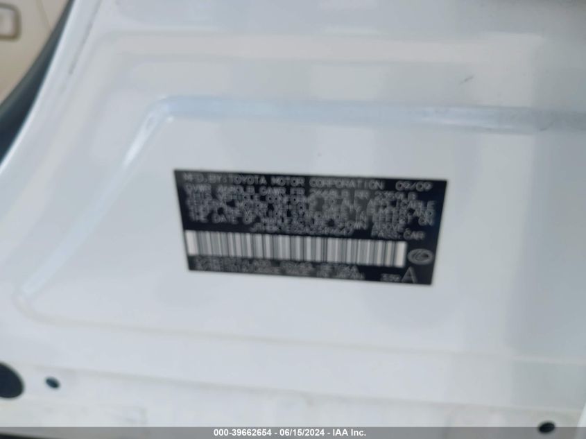 2010 Lexus Es 350 VIN: JTHBK1EG2A2349647 Lot: 39662654