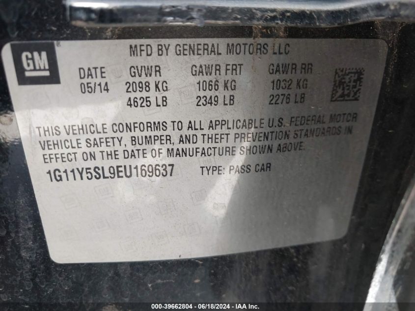 2014 Chevrolet Impala 1Ls VIN: 1G11Y5SL9EU169637 Lot: 39662804