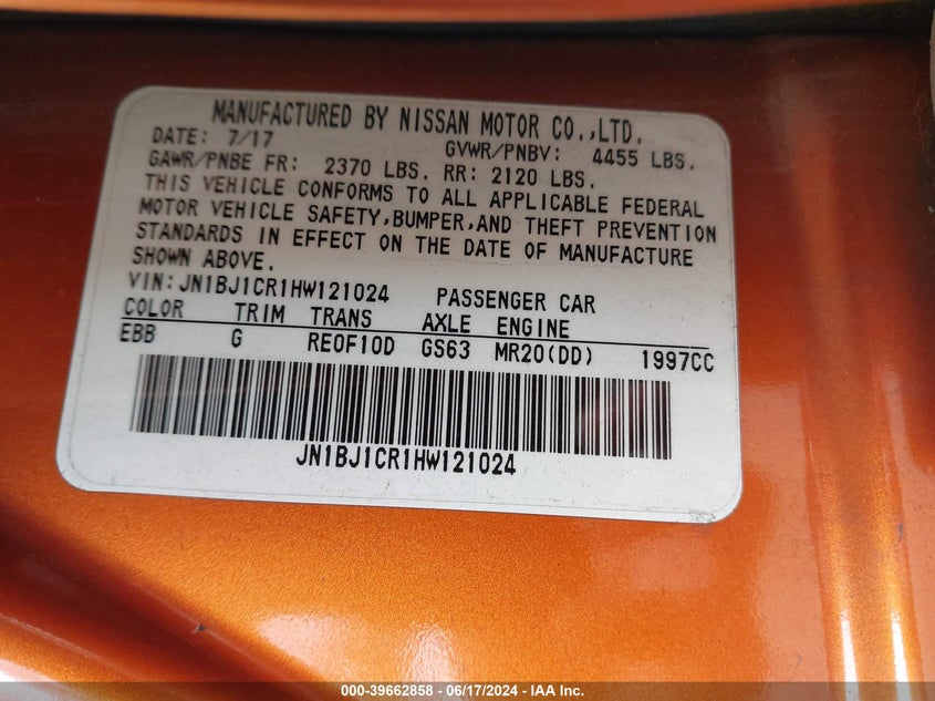 2017 Nissan Rogue Sport Sv VIN: JN1BJ1CR1HW121024 Lot: 39662858