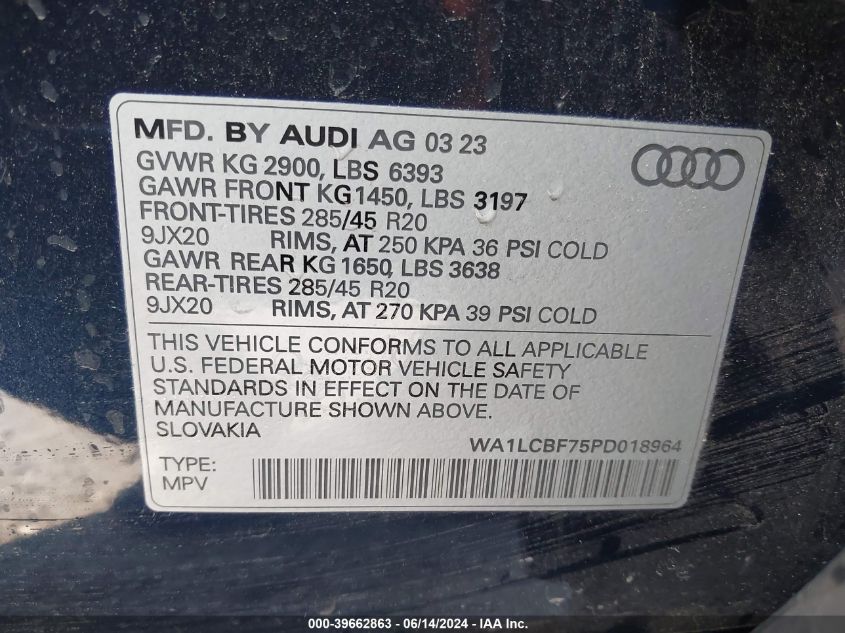 2023 Audi Q7 Premium Plus 45 Tfsi Quattro Tiptronic VIN: WA1LCBF75PD018964 Lot: 39662863