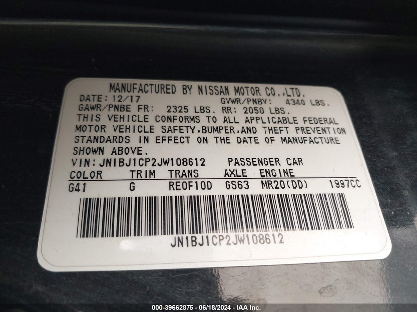 2018 Nissan Rogue Sport S VIN: JN1BJ1CP2JW108612 Lot: 39662875