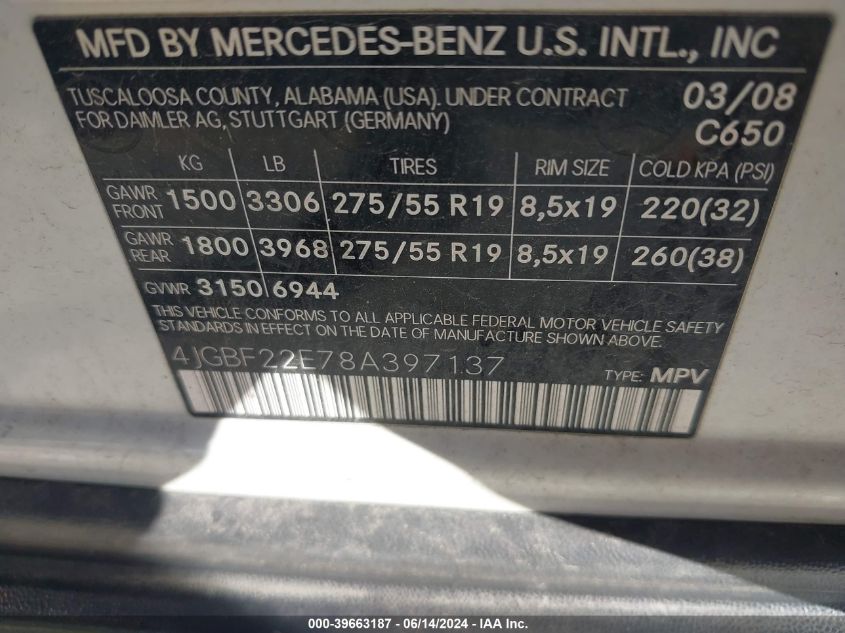 4JGBF22E78A397137 2008 Mercedes-Benz Gl 320 Cdi 4Matic