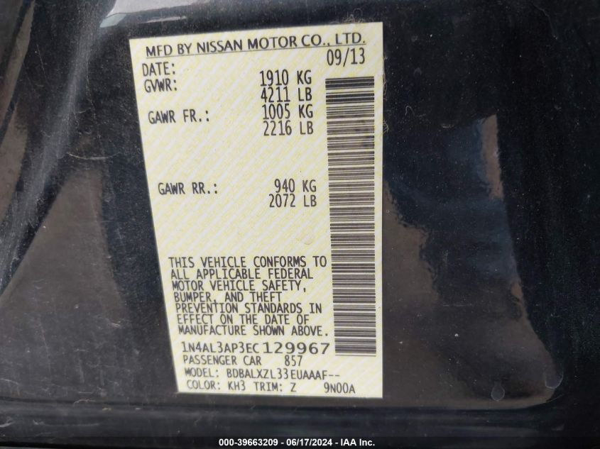 VIN 1N4AL3AP3EC129967 2014 NISSAN ALTIMA no.9