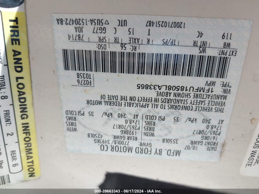 2008 Ford Expedition Eddie Bauer/King Ranch VIN: 1FMFU18508LA33865 Lot: 39663343