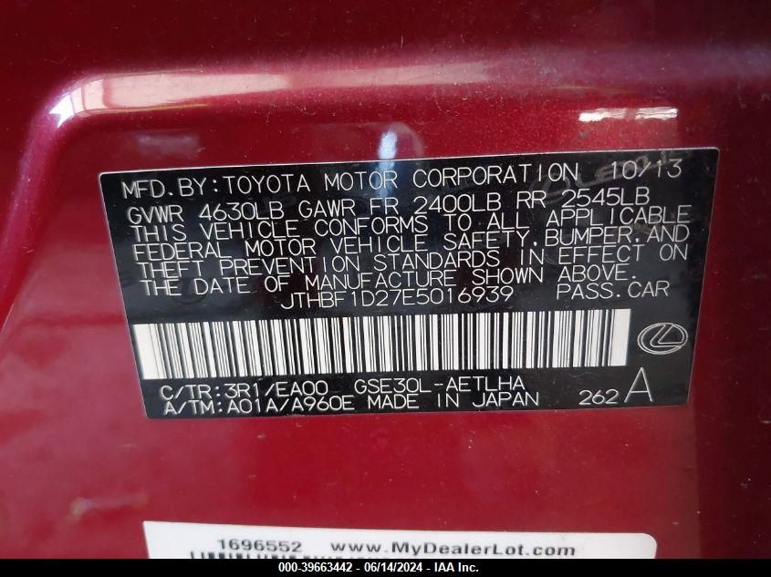 JTHBF1D27E5016939 2014 Lexus Is 250