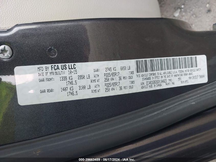 2016 Dodge Grand Caravan Se VIN: 2C4RDGBG9GR184823 Lot: 39663459