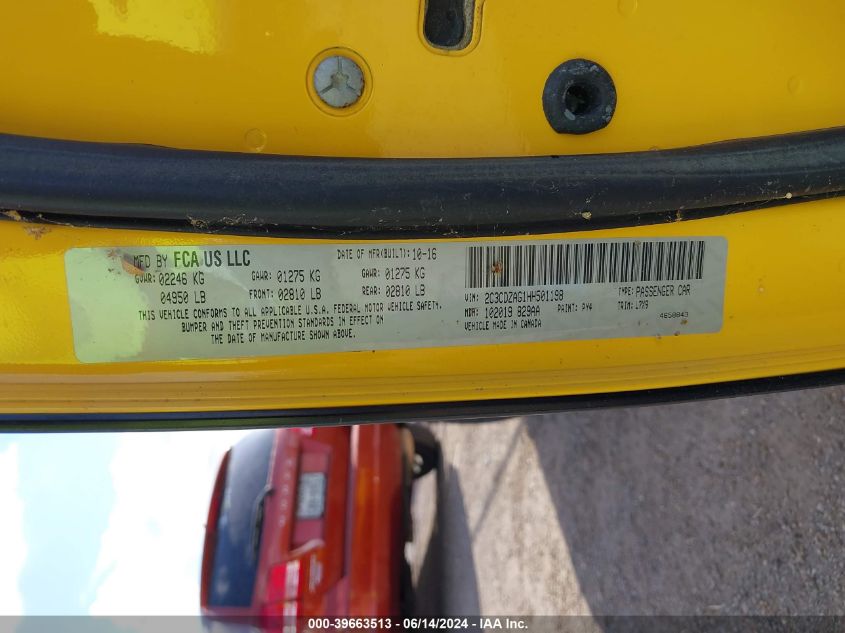 2017 Dodge Challenger Sxt VIN: 2C3CDZAG1HH501198 Lot: 39663513