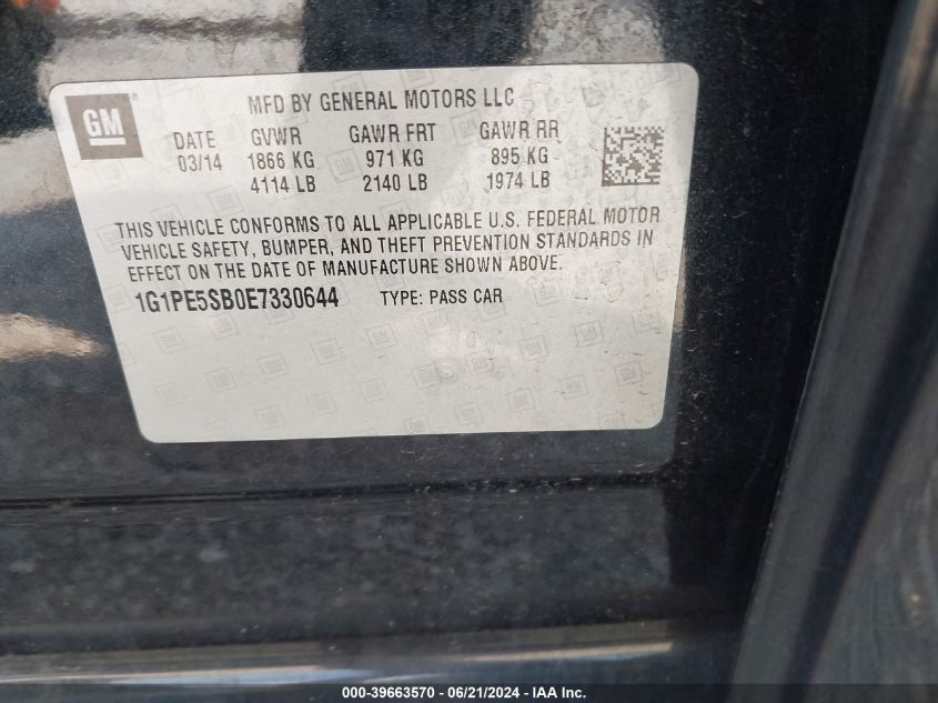 2014 Chevrolet Cruze 2Lt Auto VIN: 1G1PE5SB0E7330644 Lot: 39663570