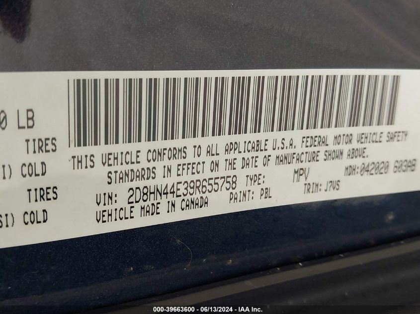 2009 Dodge Grand Caravan Se VIN: 2D8HN44E39R655758 Lot: 39663600