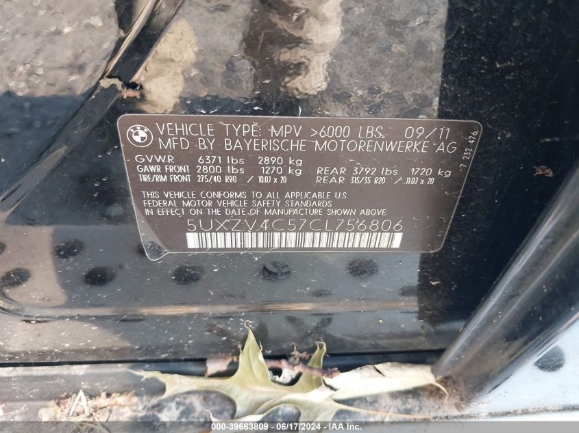 2012 BMW X5 xDrive35I/xDrive35I Premium/xDrive35I Sport Activity VIN: 5UXZV4C57CL756806 Lot: 39663809