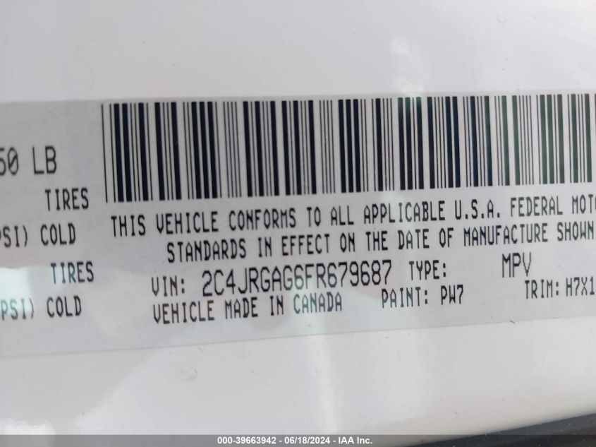 2015 Ram Cargo Tradesman VIN: 2C4JRGAG6FR679687 Lot: 39663942