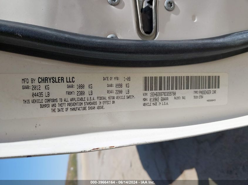 2008 Dodge Caliber Se VIN: 1B3HB28B78D659780 Lot: 39664164