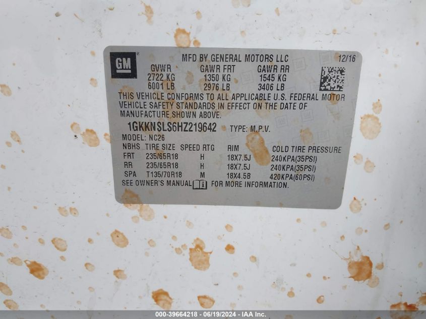 2017 GMC ACADIA SLE-2 - 1GKKNSLS6HZ219642