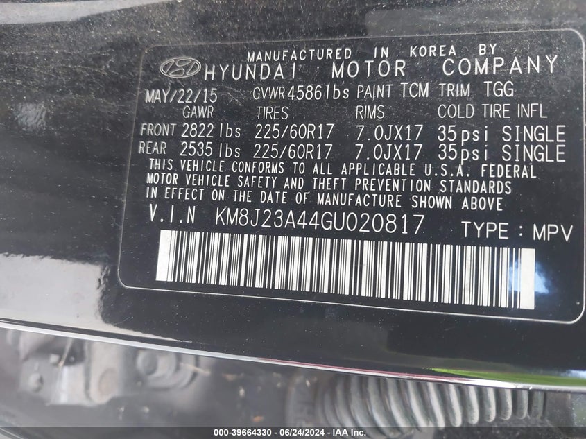 2016 HYUNDAI TUCSON SE - KM8J23A44GU020817