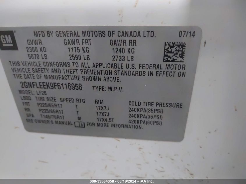 2GNFLEEK9F6116958 2015 Chevrolet Equinox Ls