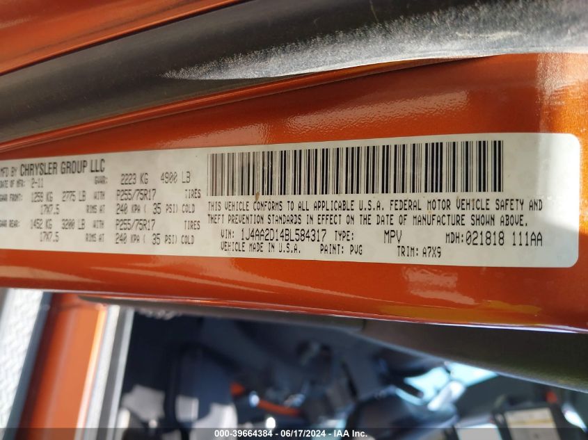 2011 Jeep Wrangler Sport VIN: 1J4AA2D14BL584317 Lot: 39664384