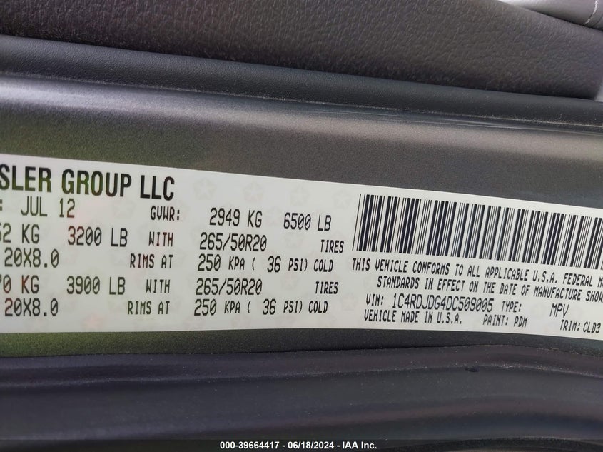 2013 DODGE DURANGO CREW - 1C4RDJDG4DC509005