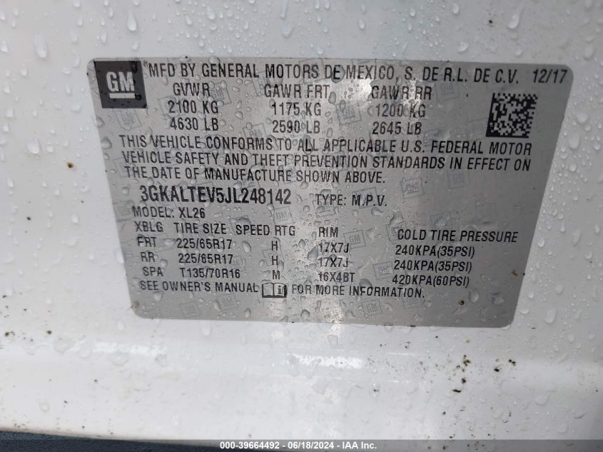 2018 GMC Terrain Sle VIN: 3GKALTEV5JL248142 Lot: 39664492