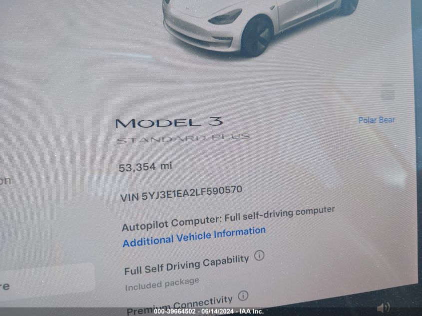 2020 TESLA MODEL 3 STANDARD RANGE PLUS REAR-WHEEL DRIVE/STANDARD RANGE REAR-WHEEL DRIVE - 5YJ3E1EA2LF590570