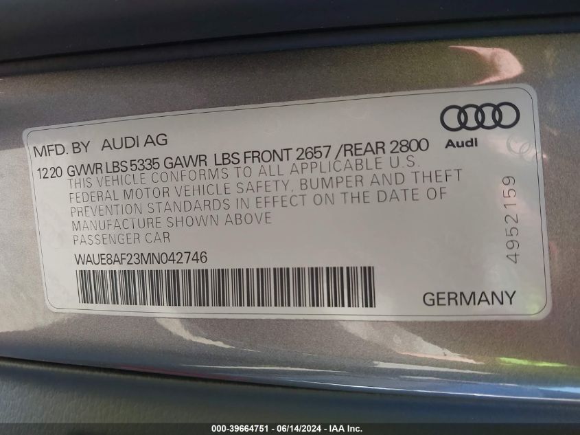 2021 AUDI A6 PREMIUM PLUS - WAUE8AF23MN042746