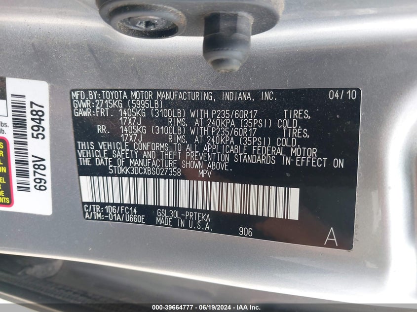 2011 Toyota Sienna Le V6 VIN: 5TDKK3DCXBS027358 Lot: 39664777