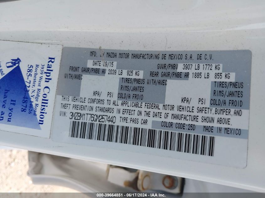 2016 Mazda Mazda3 I Sport VIN: 3MZBM1T76GM257440 Lot: 39664851