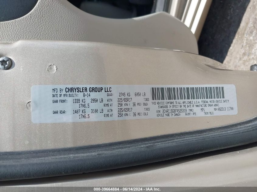 2015 Chrysler Town & Country Touring VIN: 2C4RC1BG8FR525319 Lot: 39664884