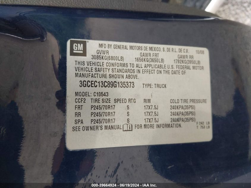 2009 Chevrolet Silverado 1500 Ls VIN: 3GCEC13C89G135373 Lot: 39664924