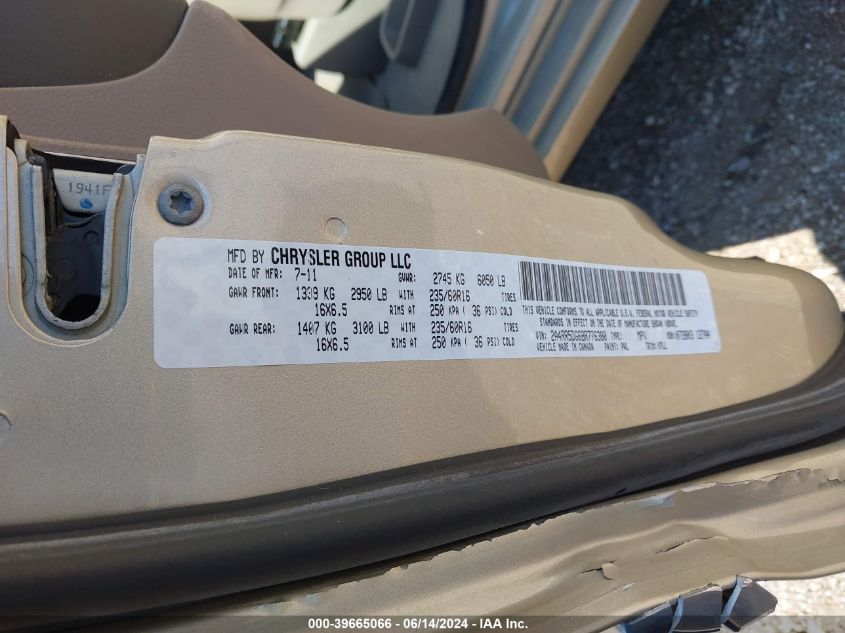 2011 Chrysler Town & Country Touring VIN: 2A4RR5DG6BR776380 Lot: 39665066