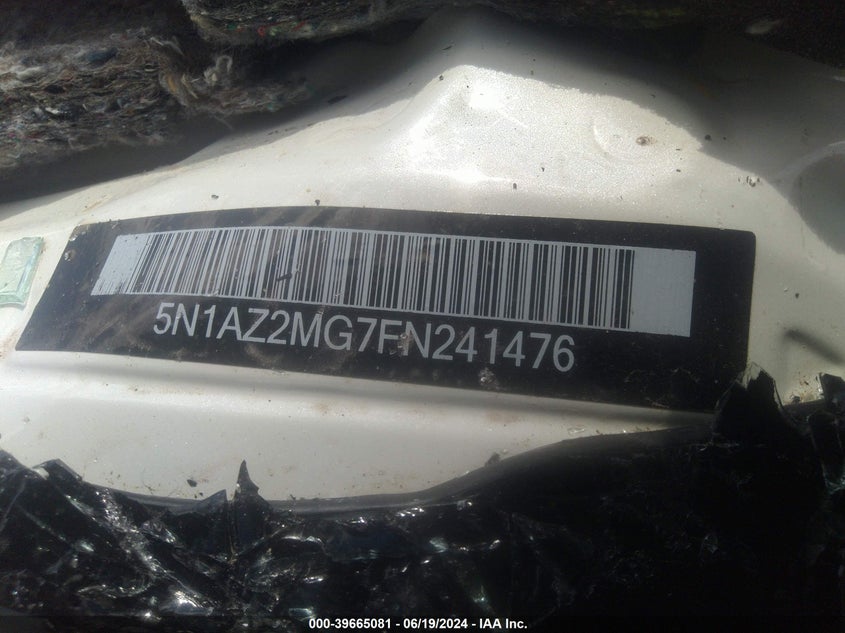2015 Nissan Murano Platinum VIN: 5N1AZ2MG7FN241476 Lot: 39665081