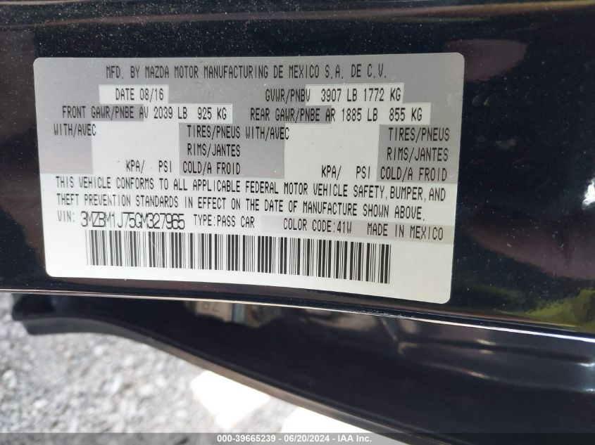 2016 Mazda Mazda3 I Sport VIN: 3MZBM1J75GM327965 Lot: 39665239